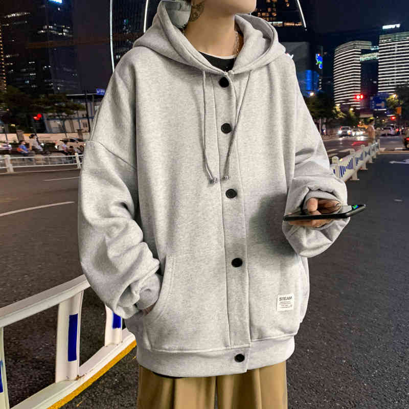 

Men's coat winter Plush thickened hooded cardigan sweater large loose Korean fashion versatile solid color top, Black