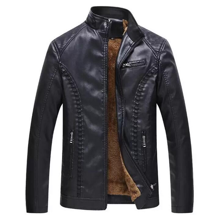 

Winter Leather Jacket Men Super Warm Lining PU Jackets Black Plus Size 6XL Business Casual Mens Coats Male, Brown
