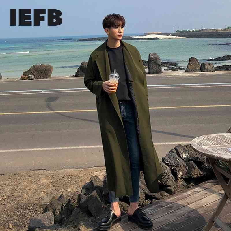 

IEFB Korean Trend Windbreaker With Belt Spring Mid Length Oversize Trench Coat Notched Korean Long Sleeve Cloth 9Y5277 210524, Khaki 1