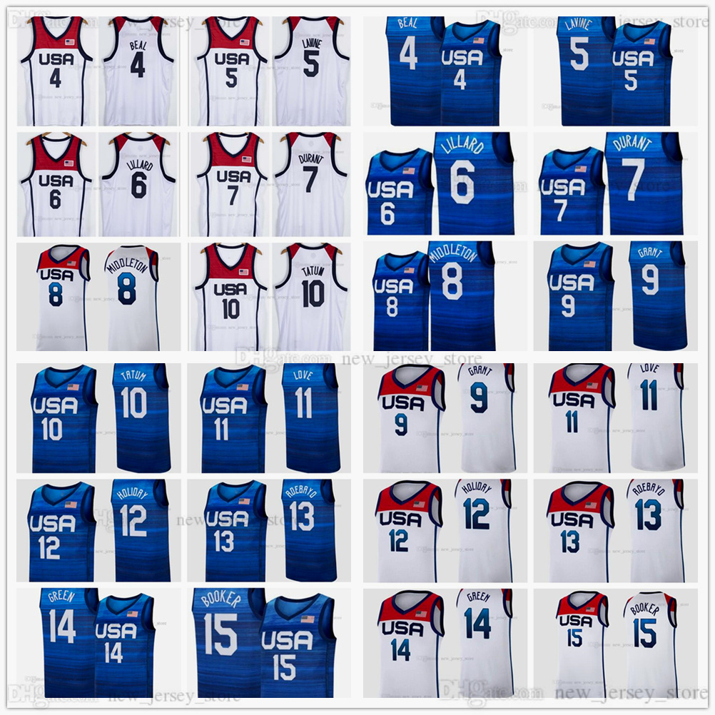 

America 2021 Tokyo Summer Olympics Basketball Jerseys Jerami Grant kevin love Jrue Holiday Bam Adebayo Draymond Green 15 Devin Booker Man Women Kids Navy White, Printed