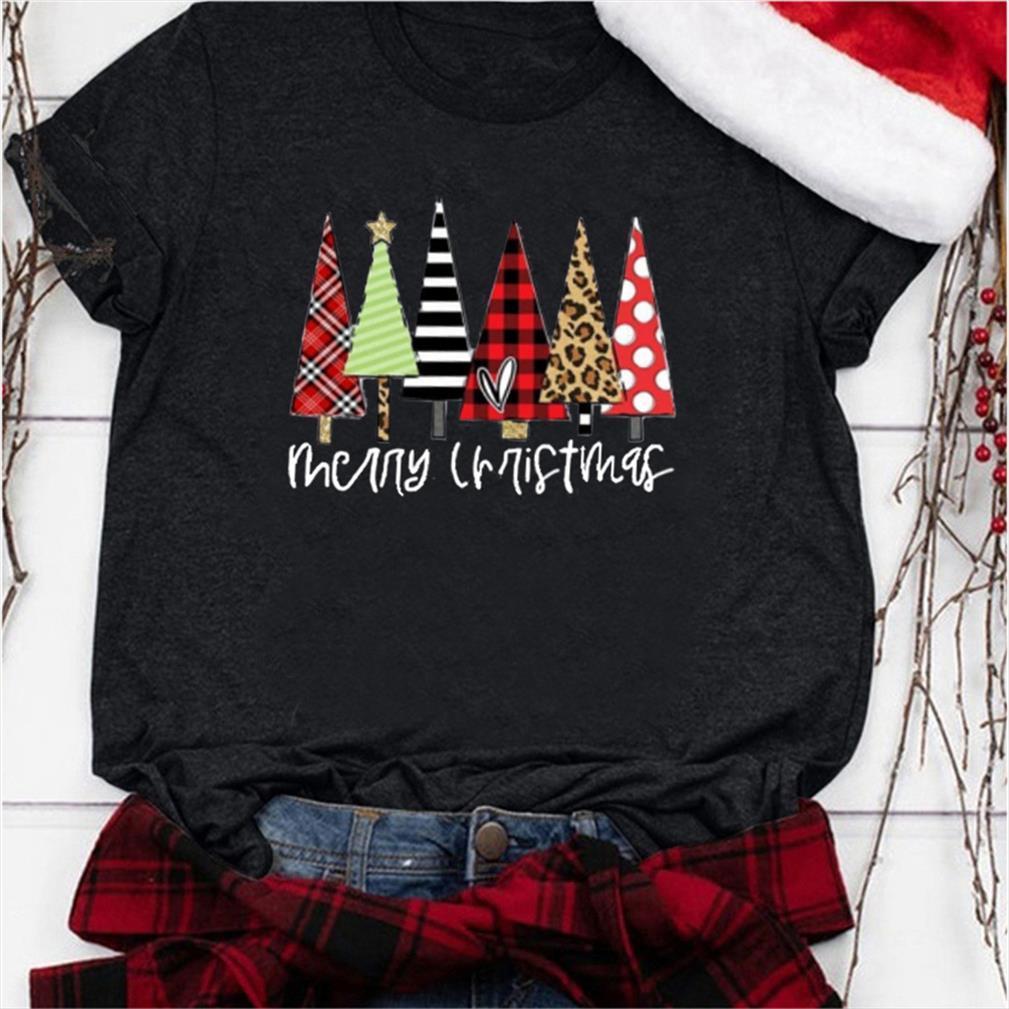 

merry christmas colorful trees mens print men woman tshirts cotton graphic tees fashion short sleeve harajuku clothes, White;black
