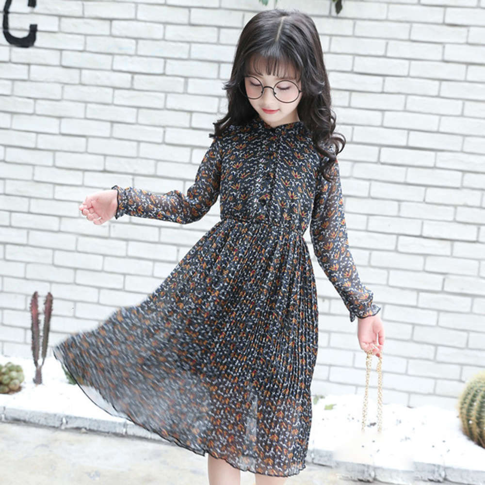 

Girls Chiffon Dress Summer Vintage Floral Kids Dresses for Girls Long-Sleeved Princess Teenage Girls Clothes RT554 C0228, Red;yellow
