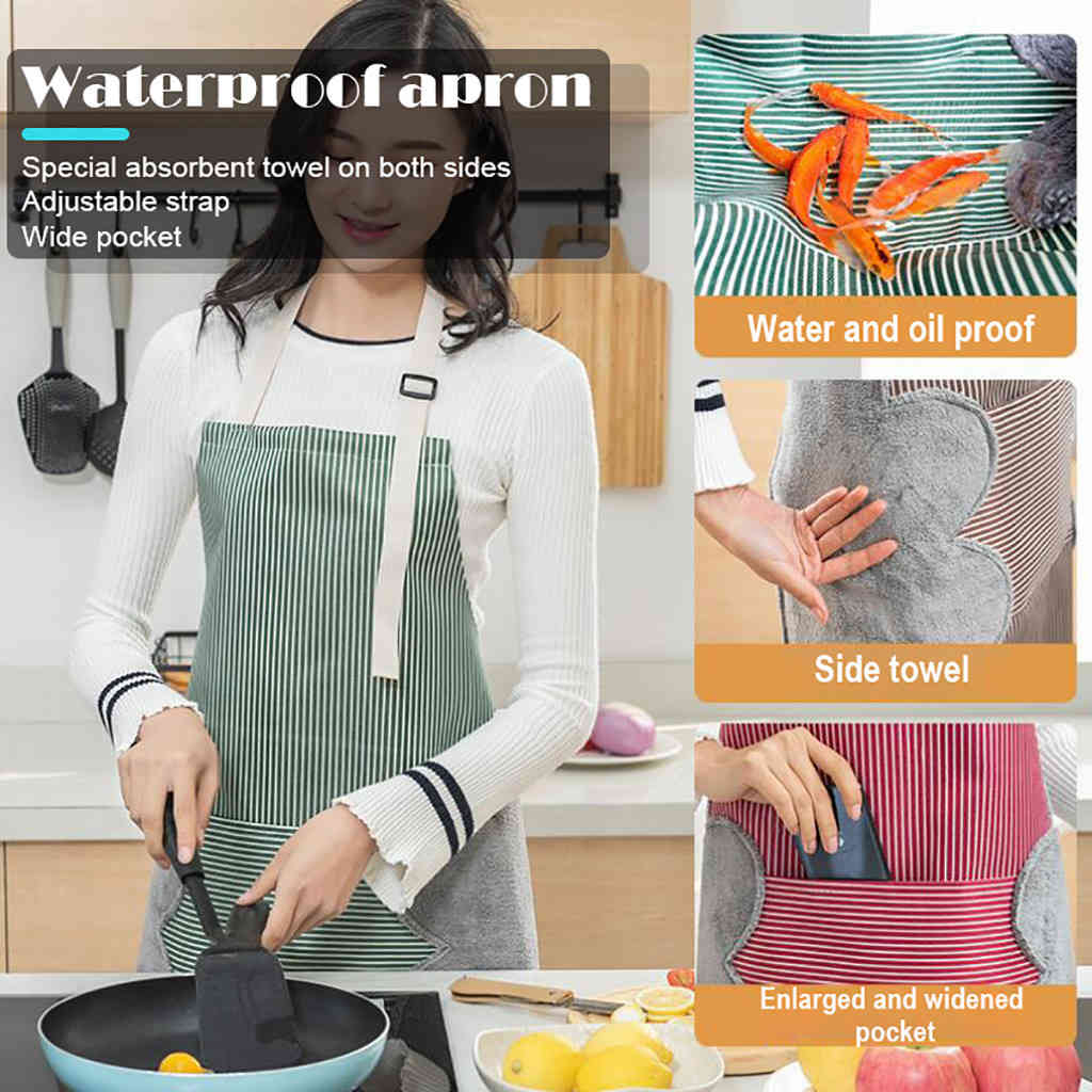 Woman cooks oil-proof adjustable water 2 side sewn pocket pinstripe aprons for chef waiter coffee shop barbecue aprons-image-693516906