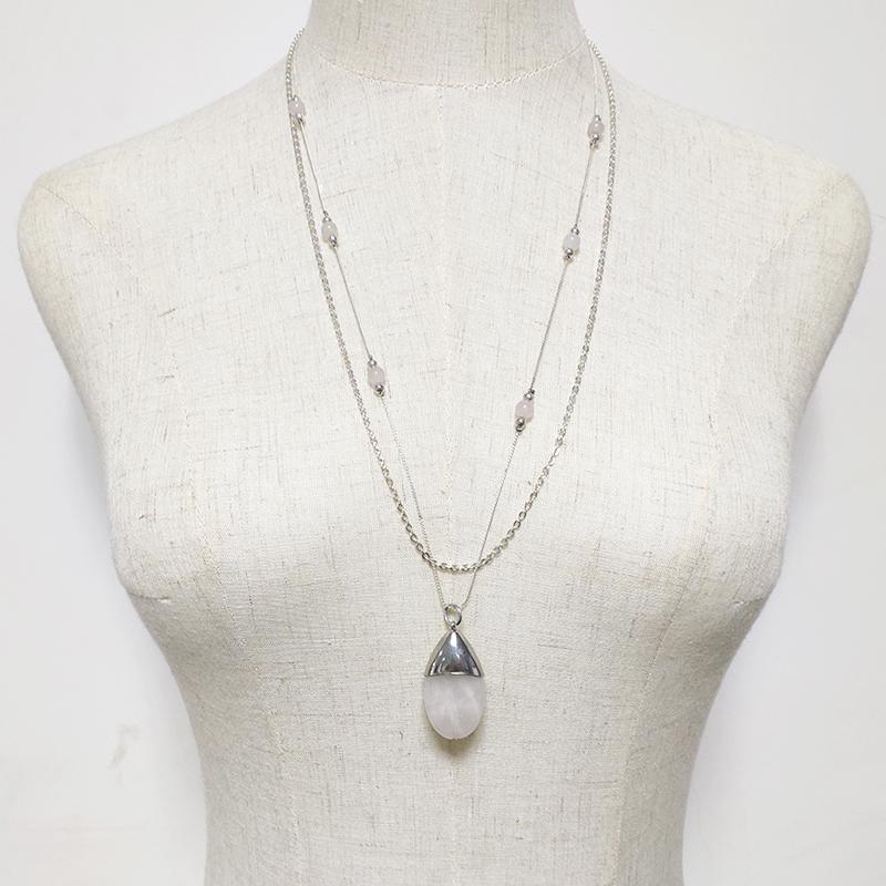 

Double Layer Chain Long Necklace Simple Individuality Natural Stone Pendant Silver-plated Fine Women Party Wedding Jewelry Chains