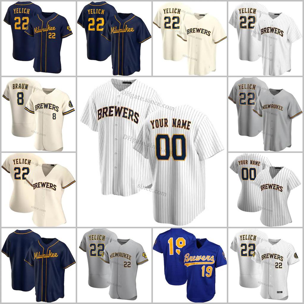 

22 Christian Yelich Brewers Jersey 19 Robin Yount 53 Brandon Woodruff 12 Justin Smoak 7 Eric Sogard Keston Hiura Lorenzo Custom Jerseys, Blue;black