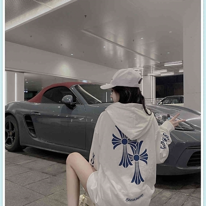 

blue Sanskrit horseshoe crosin hearts Chrome cross arm Hoodie men's and women's sweater coats, Black