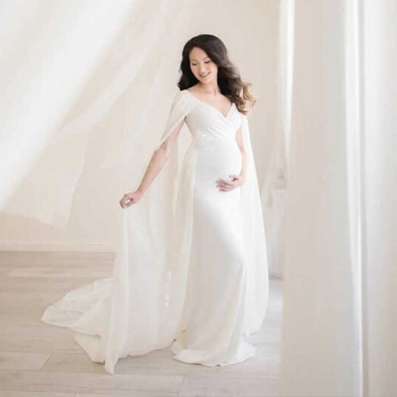 

Sexy Shoulderless Maternity Dresses For Photo Shoot Long Fancy Pregnancy Dress Chiffon Women Pregnant Maxi Gown Photography Prop Q0713, White