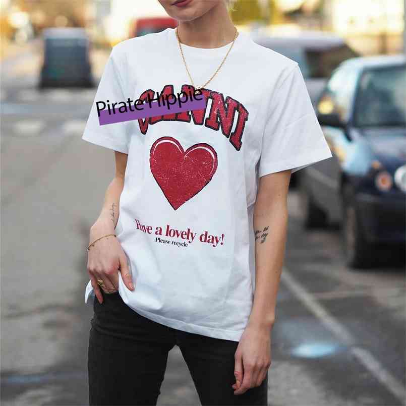 

Letter Heart T-Shirts Woman Summer Short Sleeve Round Neck Cotton Cozy Tee Shirts Femme Casual Vintage Graphic Tshirt Tops 210708, White