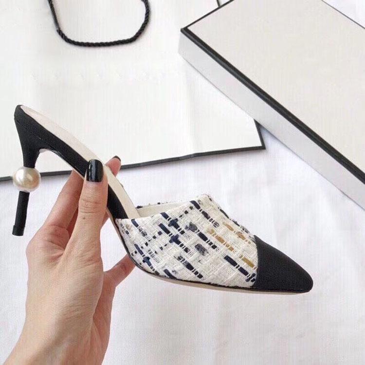 

Slippers Brand Women Mules Sandals Leather Design Heel Woman Pearl Heels Luxury Designer Mule Slide Slipper Shoes, Deep purple
