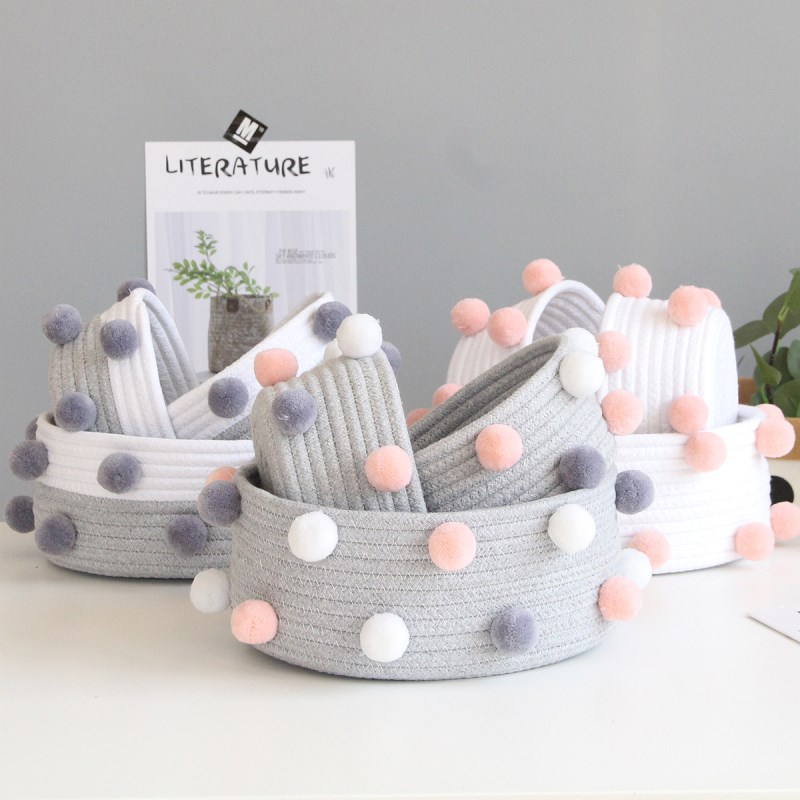 

Ins Wool Balls Cotton Rope Woven Storage Basket Desktop Cosmetics Organizer Nordic Style Sundries Dirty Clothes Laundry Baskets