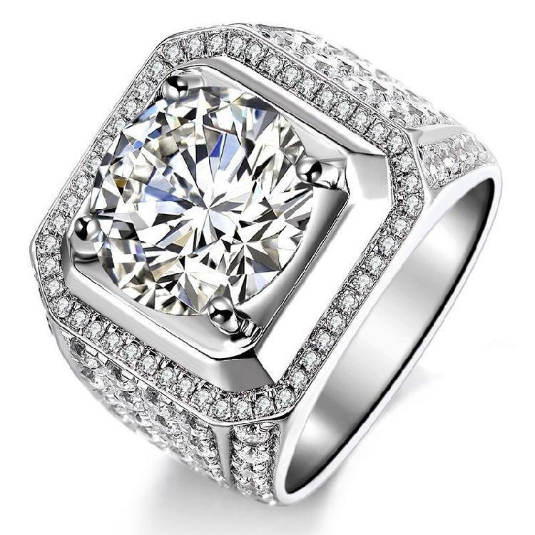 

Cluster Rings S925 Silver Color VVS1 2 S Diamond Ring Jewelry For Men Bague Etoile Bizuteria Hip-hop Gemstone 925