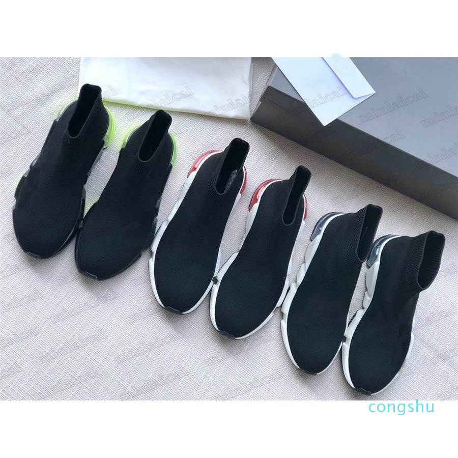 Speed 2.0 Clear BOOTS Sole Sock Shoes Triple Black Stretch Knit High-top Ankle Boot Luxurys Designer Trainers Sock-style logo-print Flat Sli