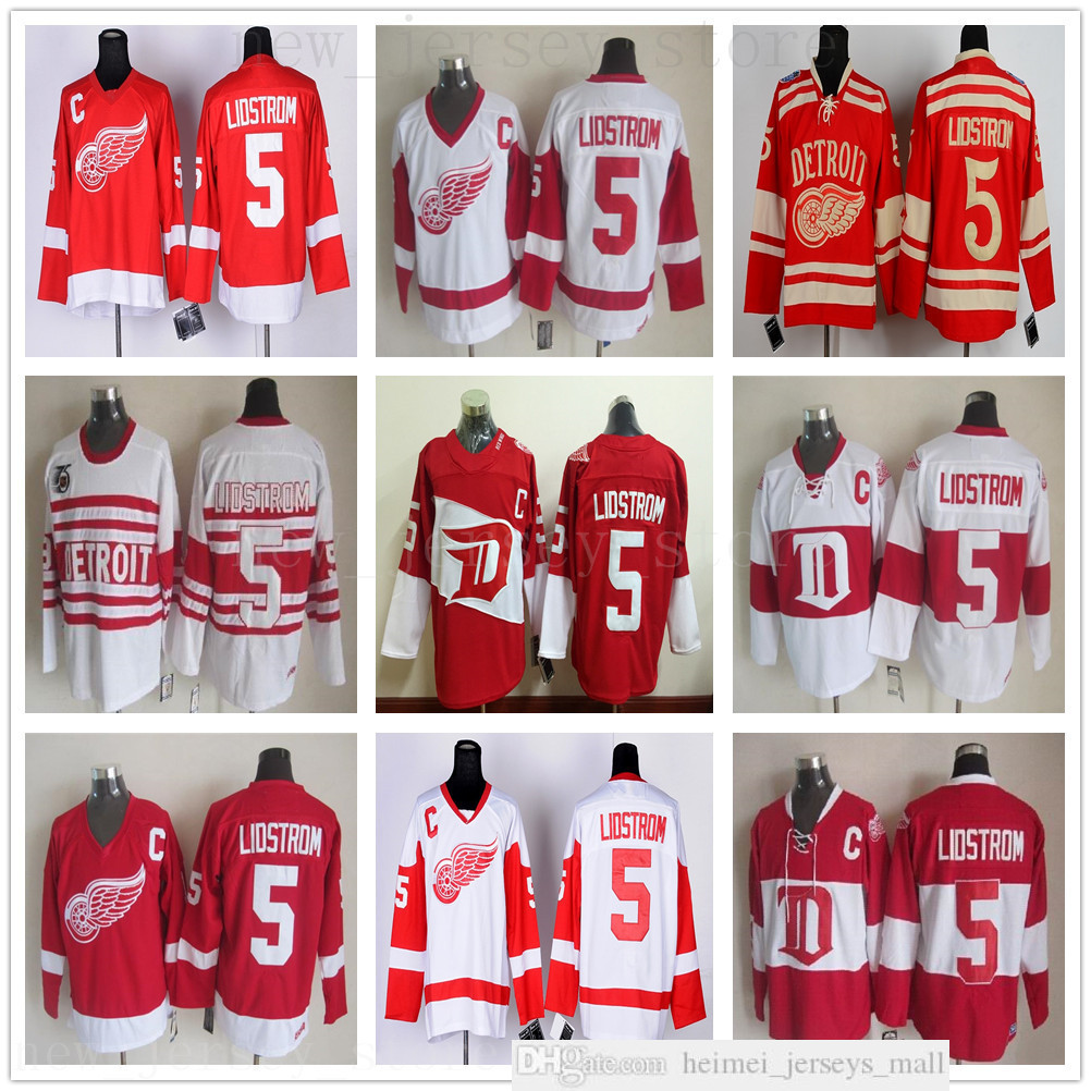 

Vintage CCM Stitched #5 Nicklas Lidstrom Jersey ice Hockey 2016th Home Red Retro Winter Classic White Jerseys C Patch, Black;red