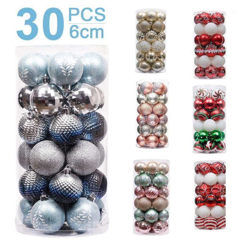 

Party Decoration Valery Madelyn 30pcs 6cm Christmas Tree Decor Balls Glitter Blue Gold Plating Hanging Pendants Ball For Home Year Ornament