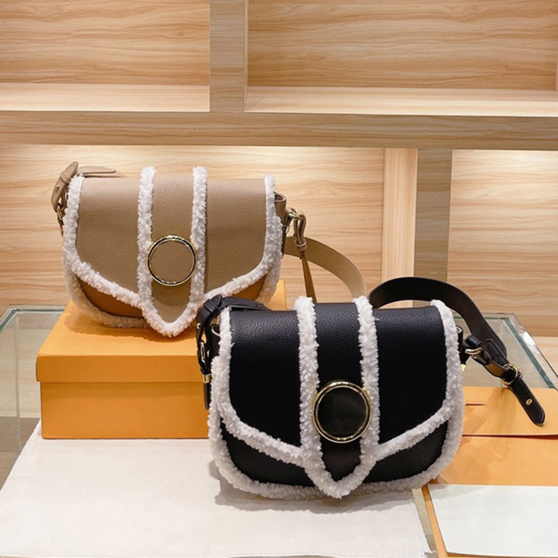 

Fashion Bags Women Shoulder Bags fur saddle bag color leather lining flower magnetic buckle classic 2-colors size 25 * 22cm, Black