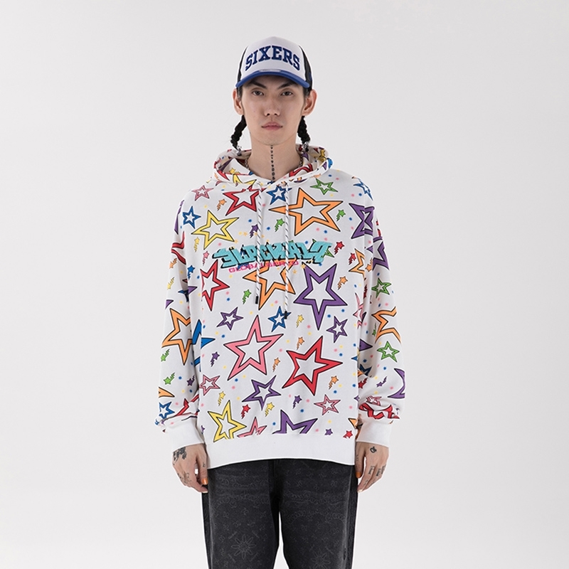 Men&#039;s T-Shirts High Street Towel embroidery Letters Color Stars Sweatshirt Men and Women Harajuku Stranger Things Oversize Hooded-image-704445693