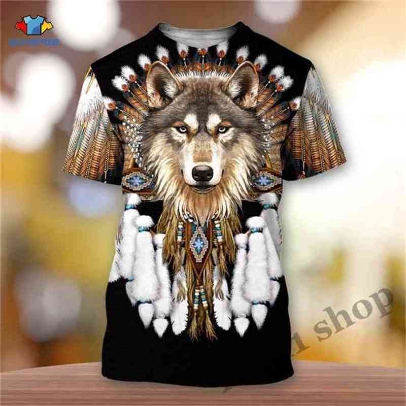 

3D Print Native American Indian Men T-shirt Skull Wolfs Tshirt Summer Short Sleeve Harajuku Shirt Totem Feather Cosplay Costume 210716, Style 01