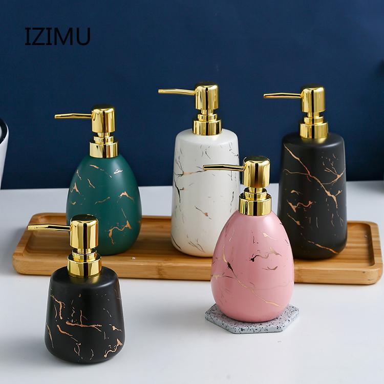 

Liquid Soap Dispenser Nordic Marble Gold Pattern Ceramic Bathroom Accessory Pump Bottle Couple Dish Washing Tools Shampoo