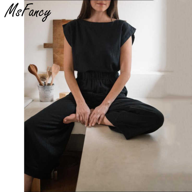 

Msfancy Summer Pant Suits Women White Short Sleeve Loose Shirt High Waist Wide Leg Trousers Mujer Casual Pants Sets 210604