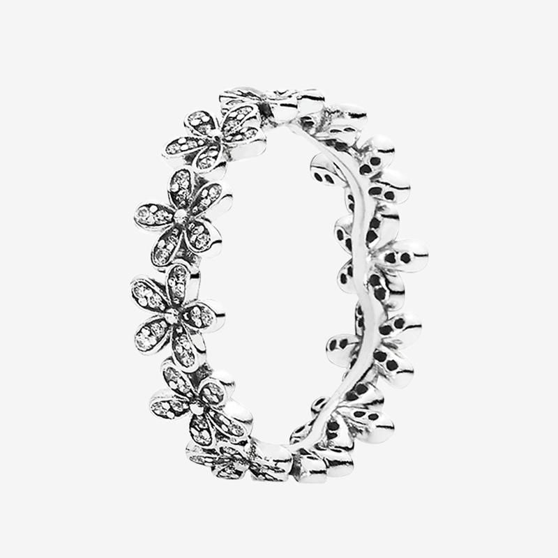 

Full CZ diamond Wedding Rings Beautiful Women Jewelry with Original box for Pandora Real Sterling Silver Daisy Flower Ring sets, Slivery;golden