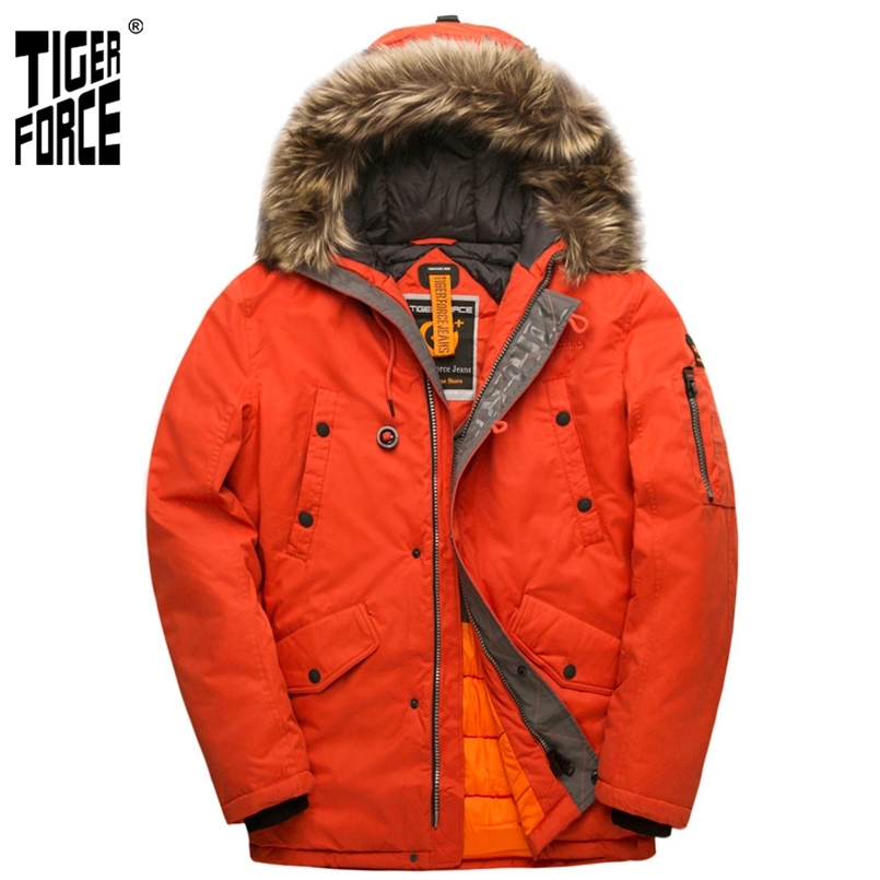 

TIGER FORCE Parka Men's Winter Jacket Water Resistant Hooded Jacket Quilted Ski Snowjacket Extremely Cold Russia Man Coat 211018, Orange
