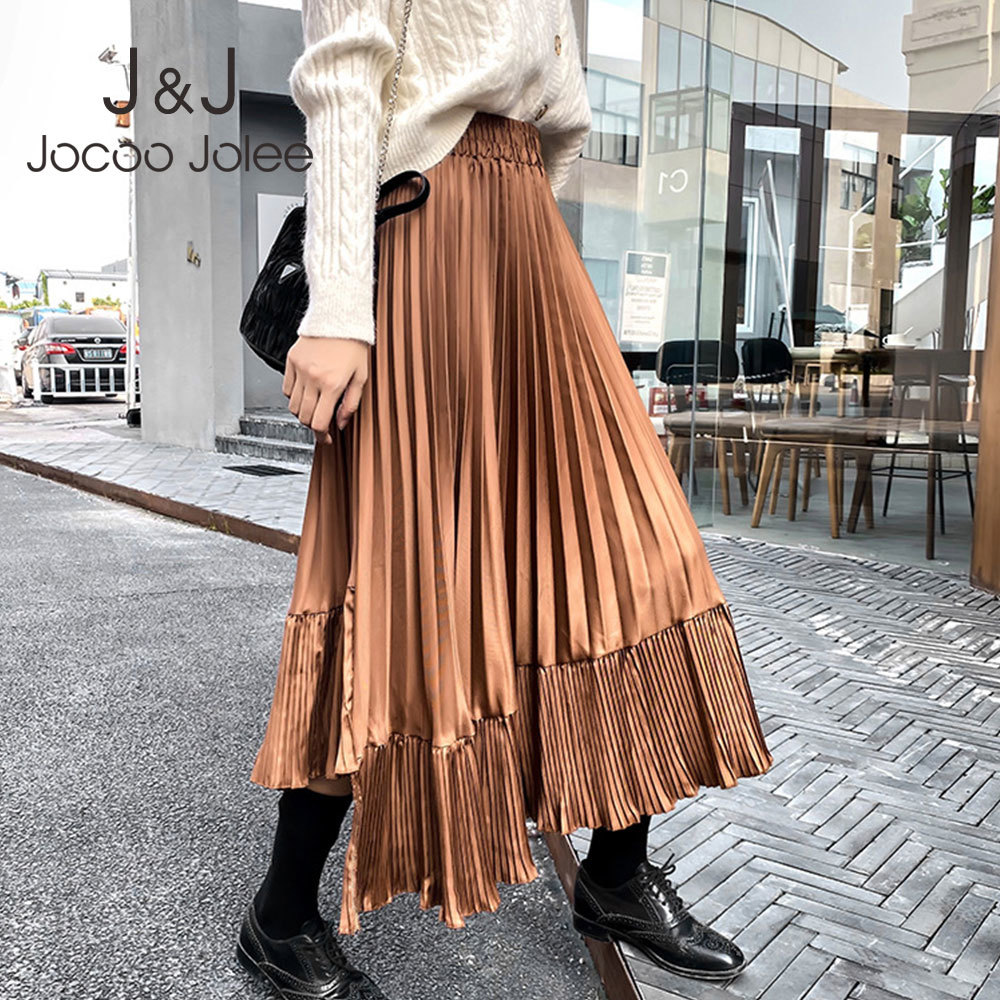 

Casual High Waist Irregular Long Skirts Women Elegant Ruffles Pleat Skirt Spring Summer Vintage Harajuku Solid Midi Skirt 210518, As photo