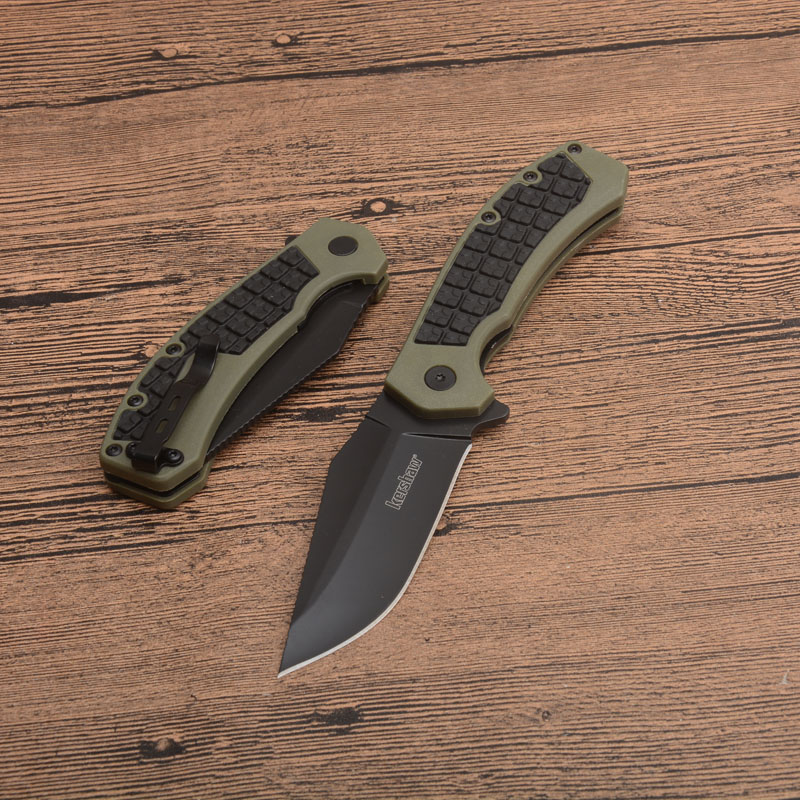 

OEM Kershaw 8760 Faultline Flipper Knife 3" Black Oxide Clip Point Blade OD Green GFN Handles with Rubber Inserts Pocket Knives Rescue Utility EDC Tools