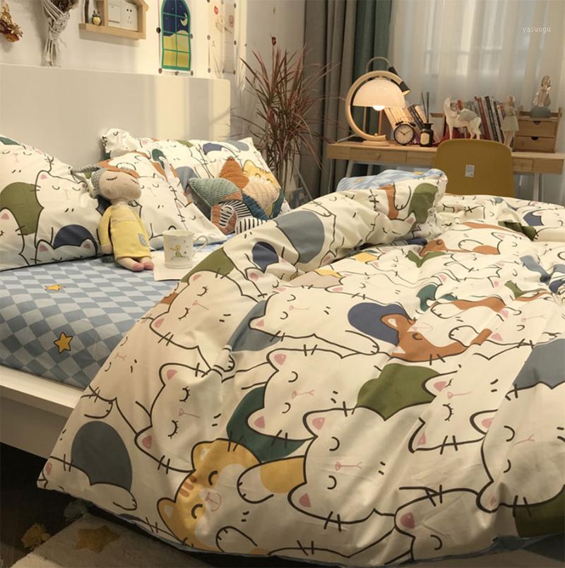 

Bedding Sets Cute Cartoon Cat Set Kid Child Teen,1.2 1.5 1.8 Cotton  Full Queen Home Textile Bed Sheet Pillow Case Quilt Cover, Picture color