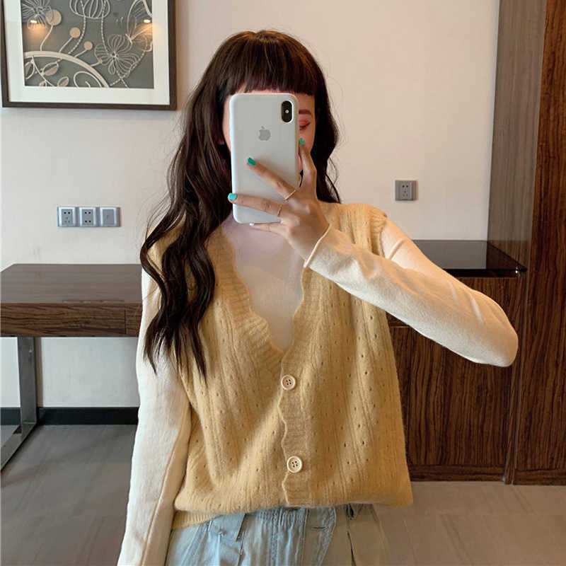 

Thin Retro Vest Sweater Women V-Neck Solid Fashion Korean Knitted Cardigan Vintage Knitwear Female Clothing Autumn 210604, Blue