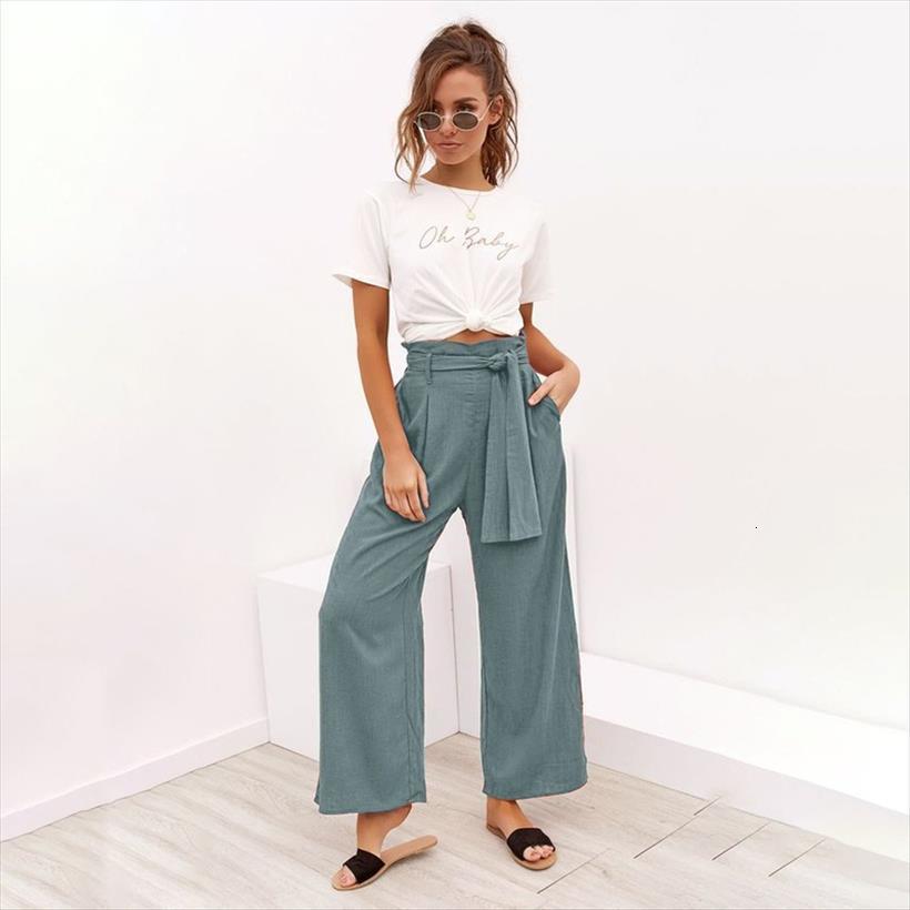

casual cotton linen spring womens pant high waist wide leg summer office band palazzo trousers black yellow loose, Black;white