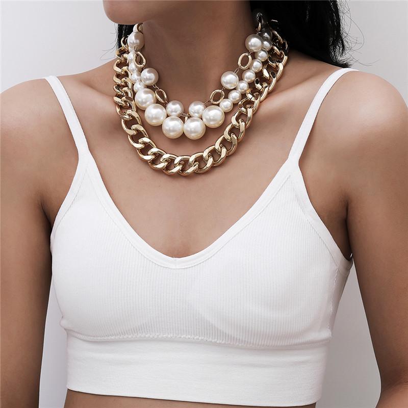 

Chokers Europe And America Retro Wild Multi Layer Cross Chain Necklace Female Fashion Exaggerated Imitation Pearl Jewelry