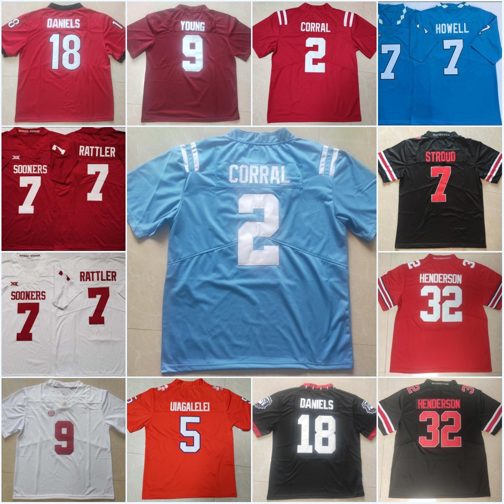 

#9 Bryce Young #32 TreVeyon Henderson #18 JT Daniels College #5 D.J. Uiagalelei #2 Matt Corral Spencer Rattler #7 C.J. Stroud Sam Howell Chris Olave #28 Miyan Williams Jerseys, Black