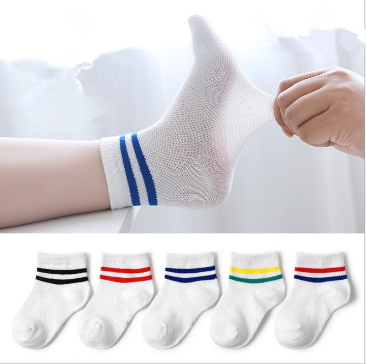 

2021 Kids socks baby boy girl Summer Soft bobbysocks children mesh cotton white bars sox 8-22cm, Pink;yellow