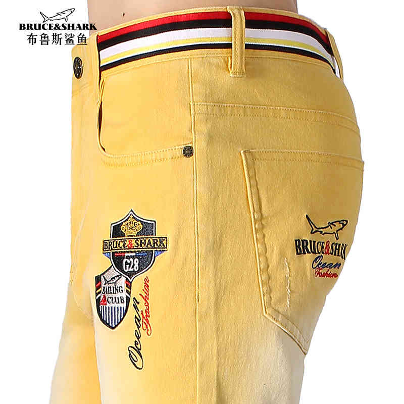 

fashion jeans summer thin stretch loose men embroidery design straight casual denim yellow soften cotton size 28-42, Blue