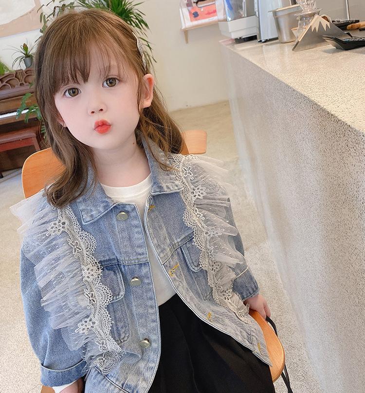 

Jackets 2021 Spring Autumn Kids Girls Fashion Long Sleeve Pocket Denim Coat Children Casual Outwear, Blue;gray