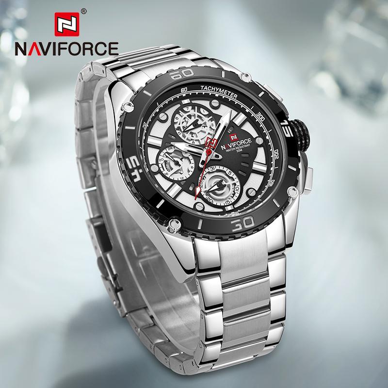 

Wristwatches NAVIFORCE Luxury Watches Mens Military Sport Quartz Multifunction WristWatch Waterproof Casual Stainless Steel Silver Clock Mal, Slivery;brown