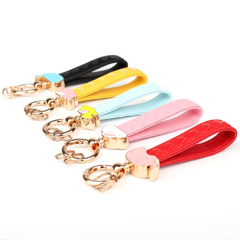 

Keychains Cute Animal PU Leather Knitted Rope Keychain Car Key Chain Ring Women Holder