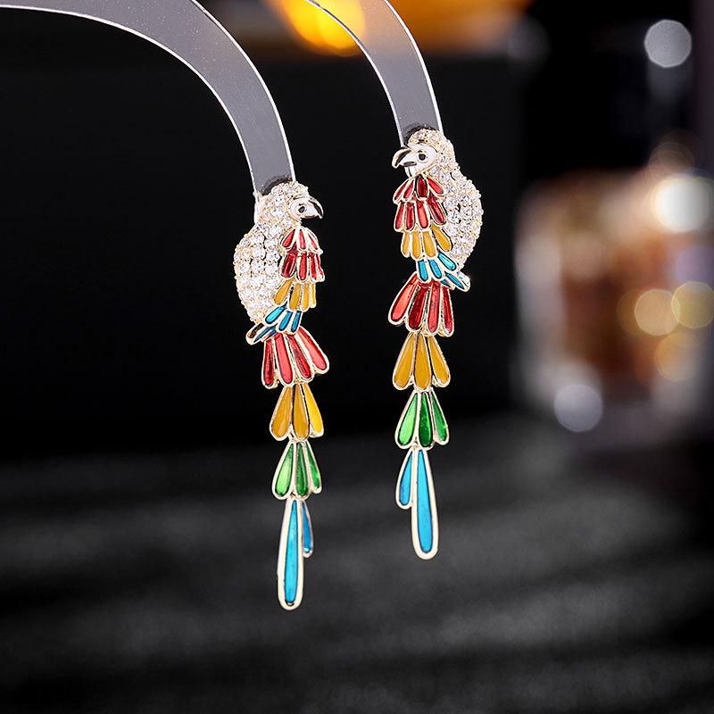 

Stud Bohemian Ethnic Style Bird Long Color Feather Drop Oil Parrot Earrings Jewelry For Woman Female 2021 Trend, Golden;silver
