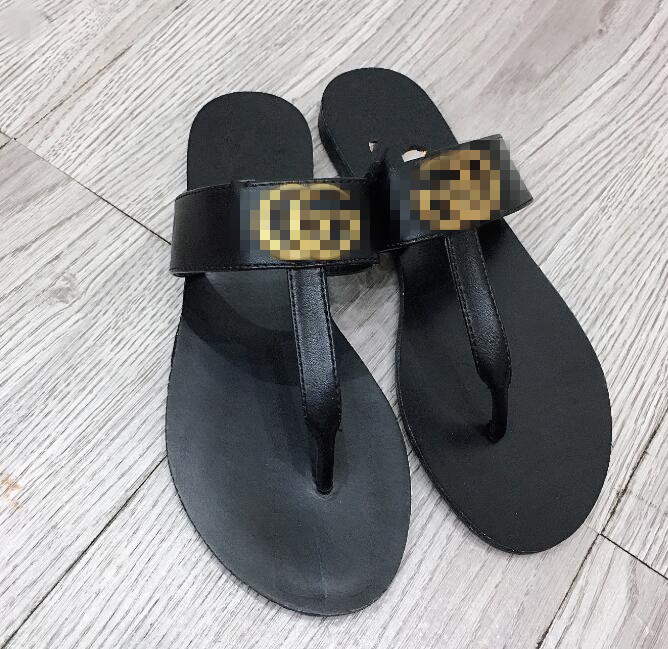 

bb 2021 sandals Fashion Famous Thong Flip Flops Women Summer shoes Beach sandal leather, Black