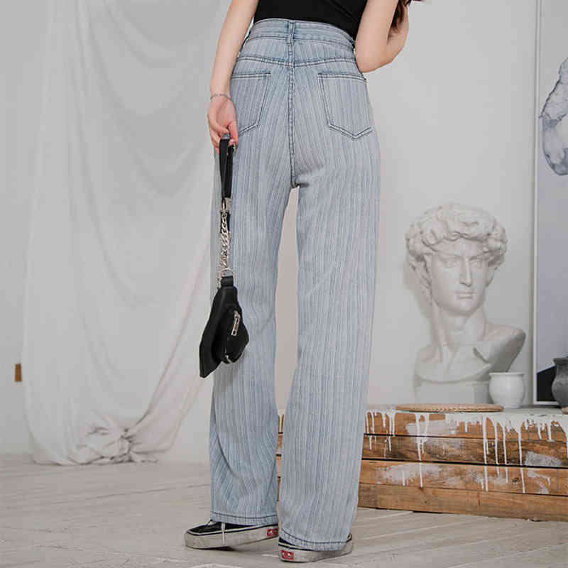 

women's jeans calÃ§a jeans feminina listrada, nova moda de rua larga em luz azul og81, Blue