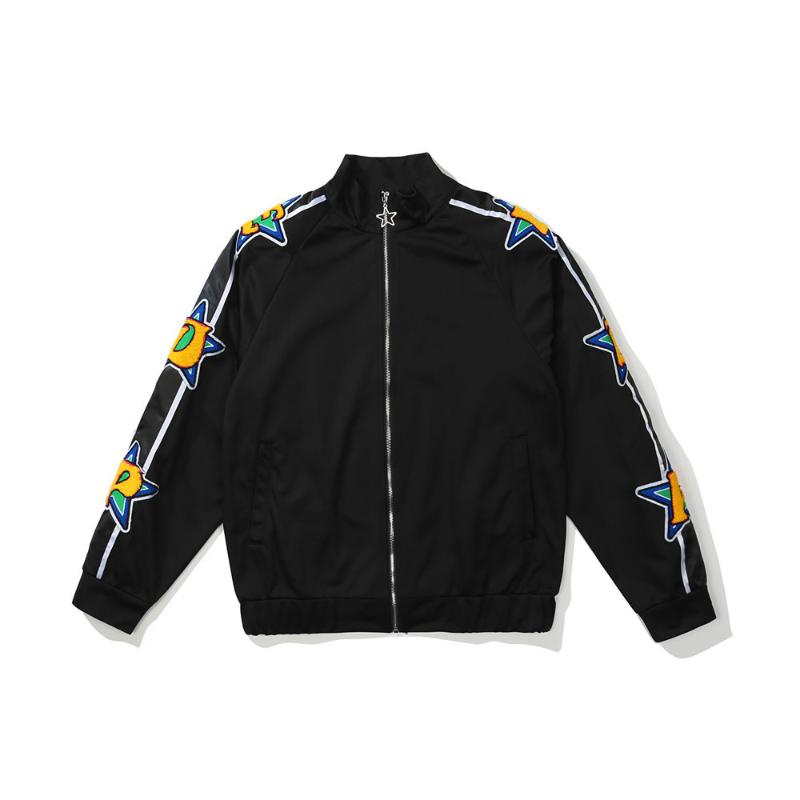 

Men's Jackets Oversize Sleeve Letter Embroidery Striped Autumn Mens And Womens High Street Lapel Velvet Zipper Casual Coat 19, Black;brown