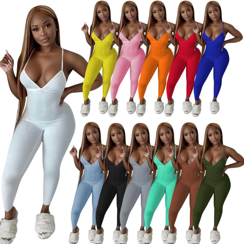 

Women Jumpsuits Summer Shorts Designer Rompers Fashion Women' Sexy Rib Suspender Open Back Solid Color One Piece Plus Size Trousers Set, Sky cyan