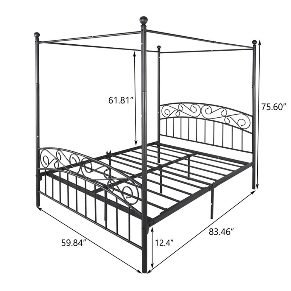 

Metal Canopy Bed Frame with Ornate European Style Headboard & Footboard Sturdy Steel Holds 600lbs Perfectly Fits Your Mattress Easy DIY Assembly All Partsa36
