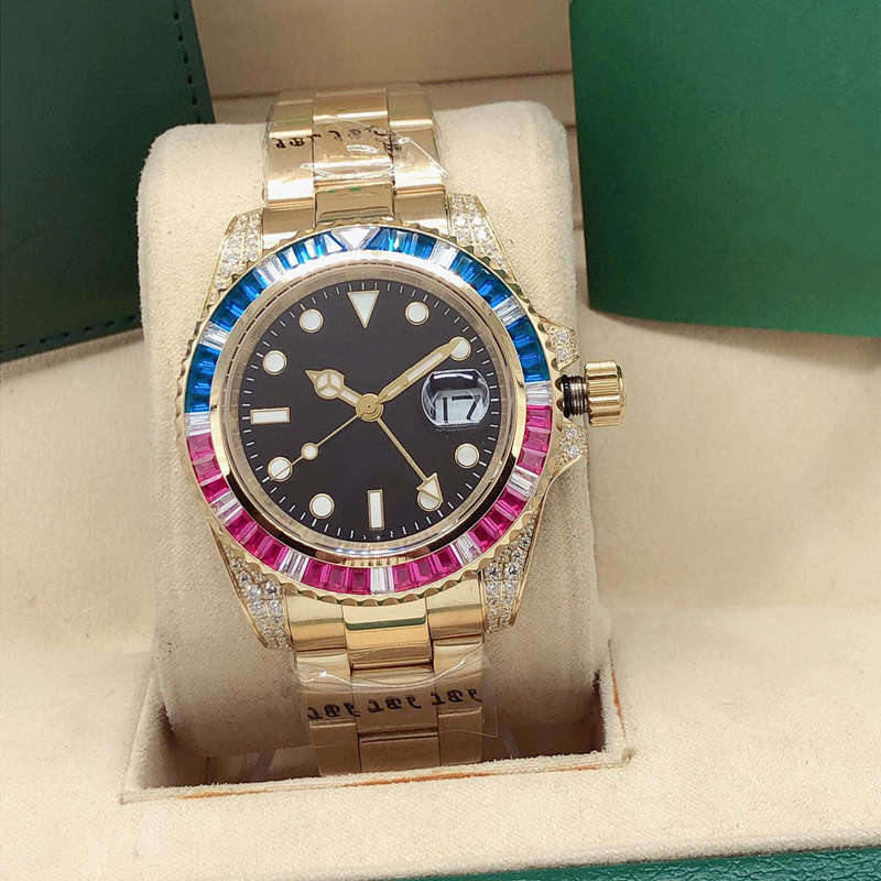 

Fashion business men's color diamond watch 40mm fine steel automatic mechanical men's watch super luminous display, Slivery;brown