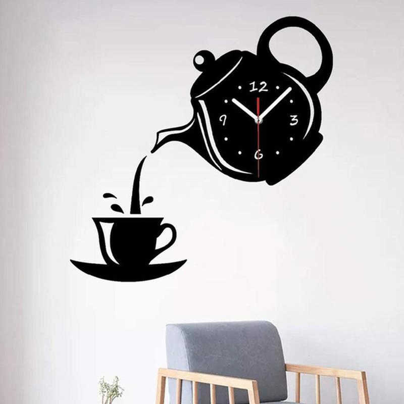 

Creative Teapot Kettle Wall Clock 3D Acrylic Coffee Tea Cup Wall Clocks for Office Home Kitchen Dining Living Room Decorations H0922