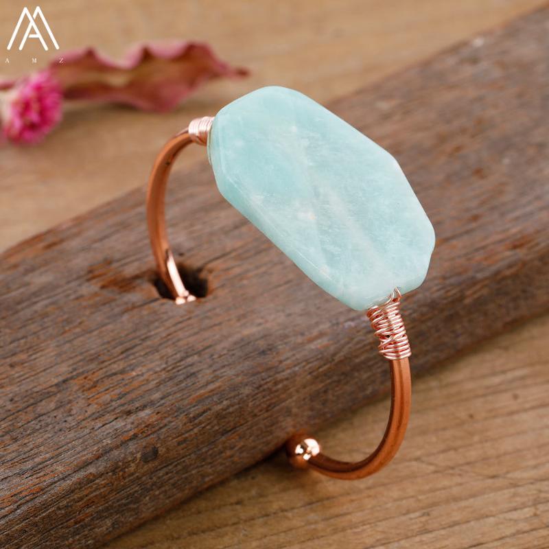 

Charm Bracelets Fashion Women Handmade Wrapped Quartz Crystal Open Bangle Gold Copper Birthday Statement Jewelry Gift Dropship, Golden;silver