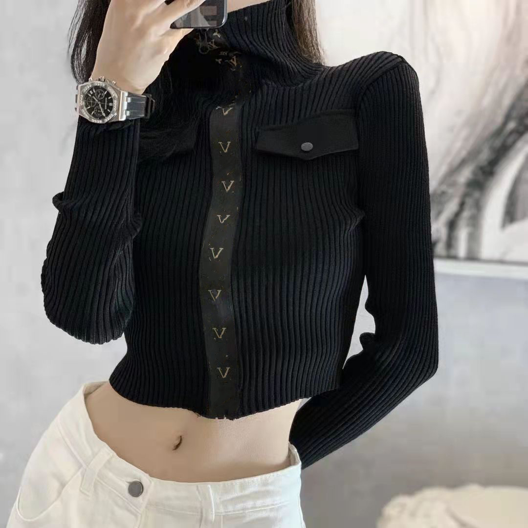 

Women Sweaters Wool Outwears Tops Sweatshirts For Lady Silm Knits Tees Long Sleeves High Neck Warm Sweater With Letters Embroidery Neckline Zippers Adjust, White