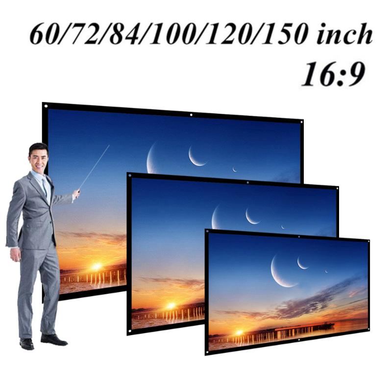

Projection Screens 60/72/84/100/120 Inch Projector Screen HD 16:9 White Dacron Diagonal Video Wall Mounted For Home Theater Movie