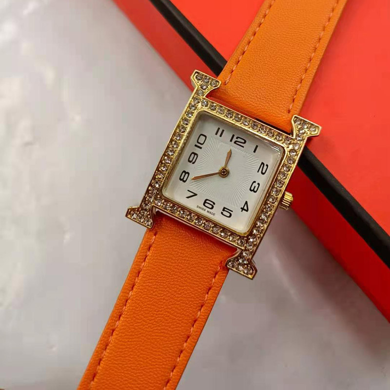 

Luxury new fashion leather diamond waterproof top gift watch brand ladies watch with original box quartz watch wholesale, Slivery;brown