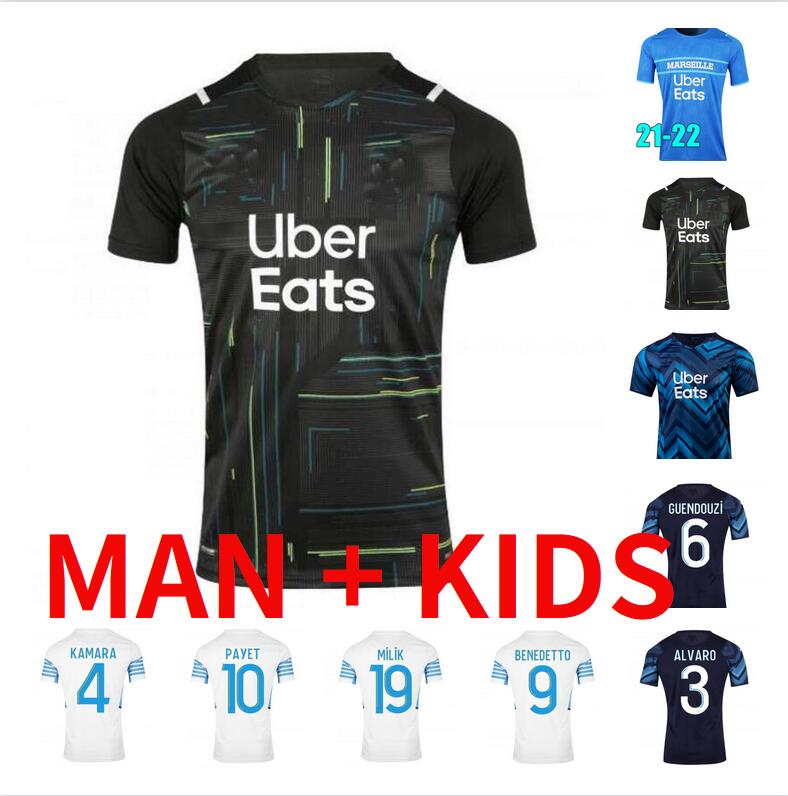 

GUENDOUZI 21 22 Marseille soccer jerseys Olympique De 2021 2022 OM MILIK maillot foot UNDER BALERDI LUIS HENRIQUE BENEDETTO KAMARA PAYET foo, Black